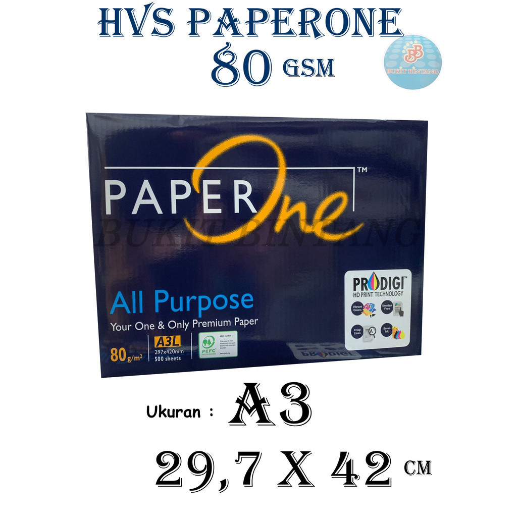 

Kertas HVS PaperOne 80 Gsm Ukuran A3 29,7 x 42 Cm , 1 RIM / 500 Lembar