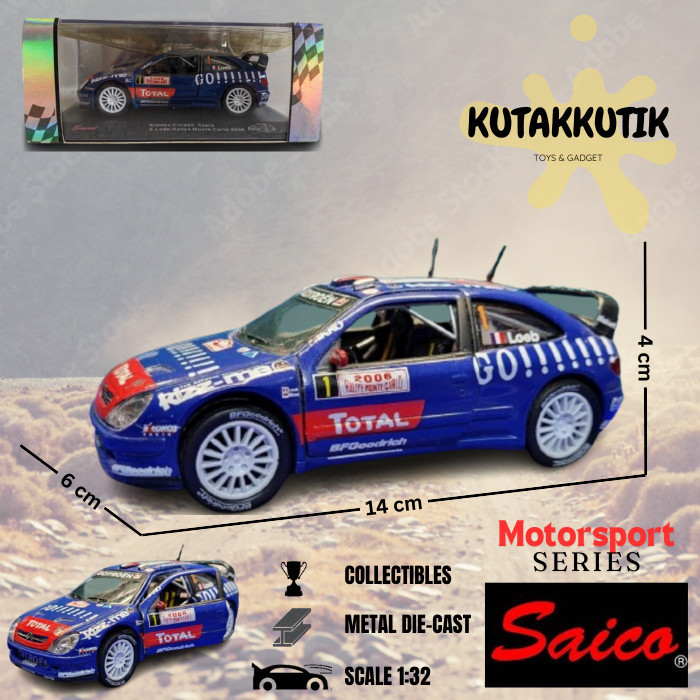 Ane Mainan Miniatur Saico Diecast Mobil Sport Balap Rally Hatchback Kronos Citroen Xsara Biru Total