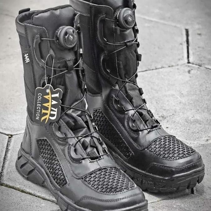 Sepatu PDH PDL Hitam Tali putar Merk WR Tactical ( bukan boa, titan ) HIC