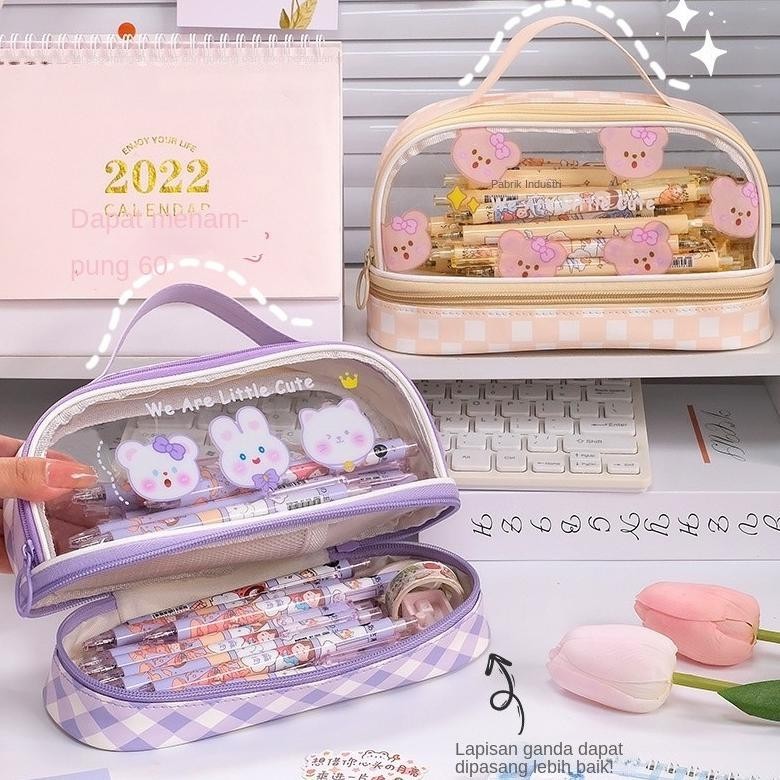

fg-80 Tas pensil transparan berkapasitas besar ganda untuk anak perempuan siswa sekolah dasar, siswa sekolah menengah pertama, tempat pensil bernilai tinggi, tas pensil wanita, tas pensil lucu Sale
