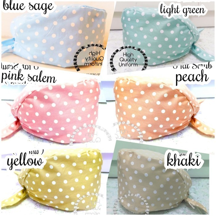 scrub cap polkadot..penutup kepala. hat scrub.topi dokter