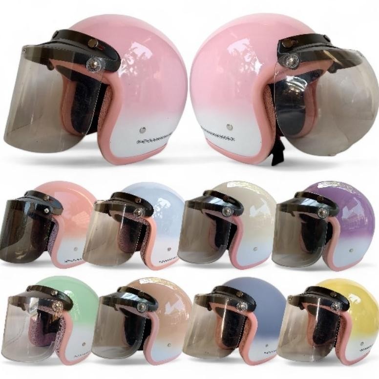 Helm Wanita Hijab Warna Gradasi Busa Pink / Helm Bogo Wanita Full Leher Sni (Cod)