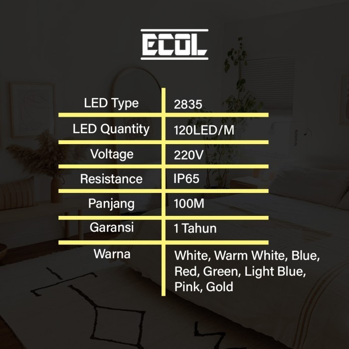 Lampu Led Strip Light 2835 Led120 Ip65 Ecol 8 Warna Per Roll 100M Lampu