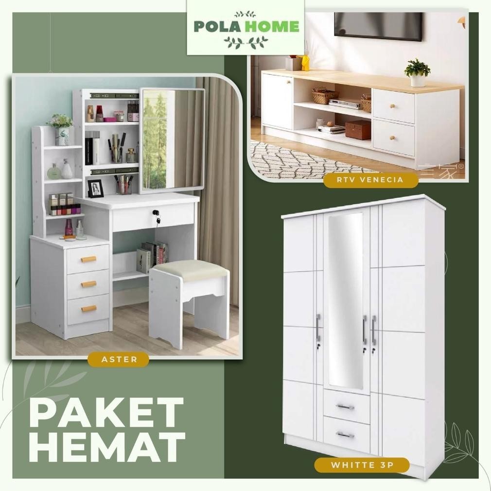 Paket Hemat Furniture Lemari Pakaian Meja Rias Rak Tv Only Bluebird