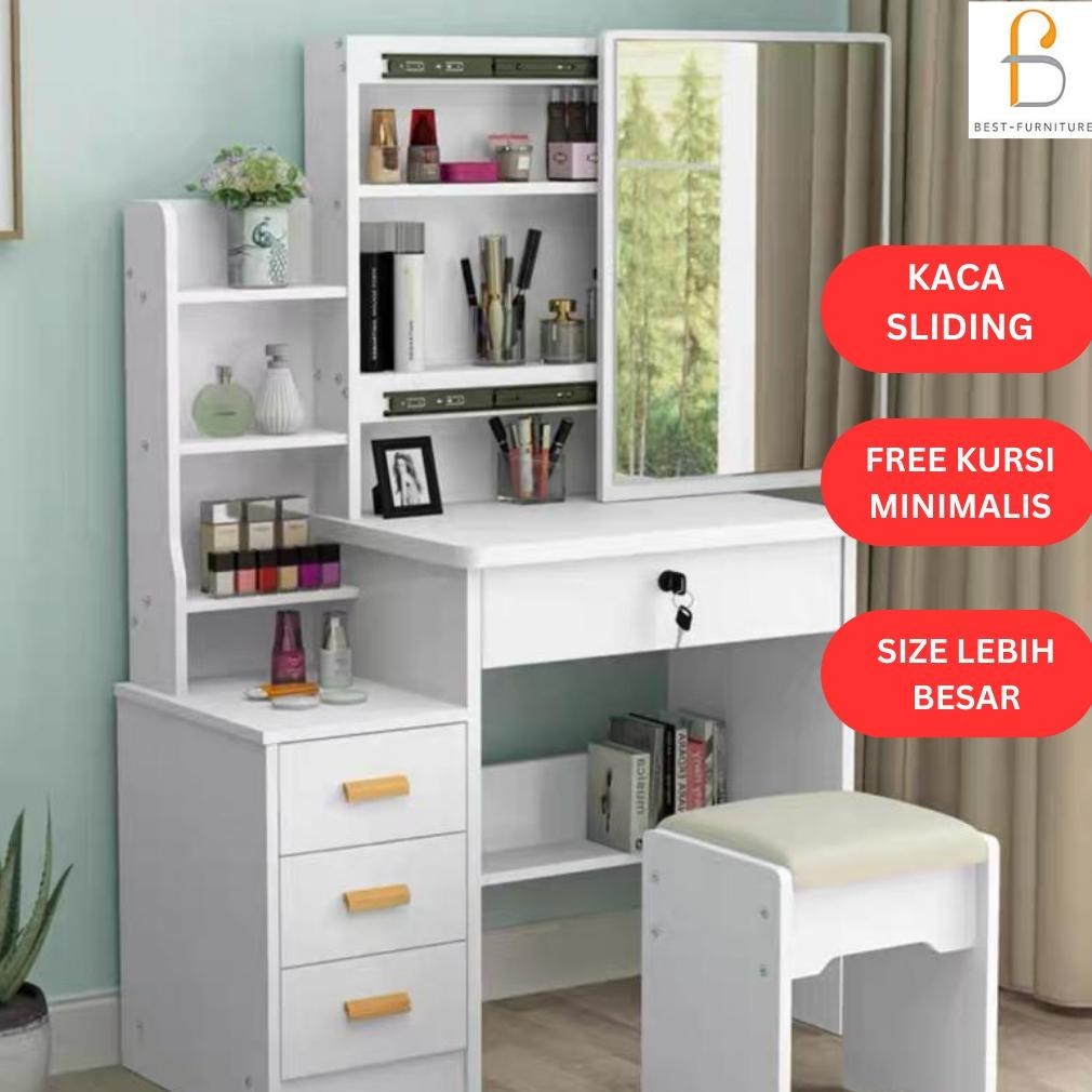 Meja Rias Kaca Sliding Meja rias Putih Minimalis