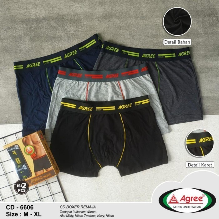 2 Pcs Boxer Agree Pria 6606 Sport Grosir 2 Pcs Celana Dalam Pendek