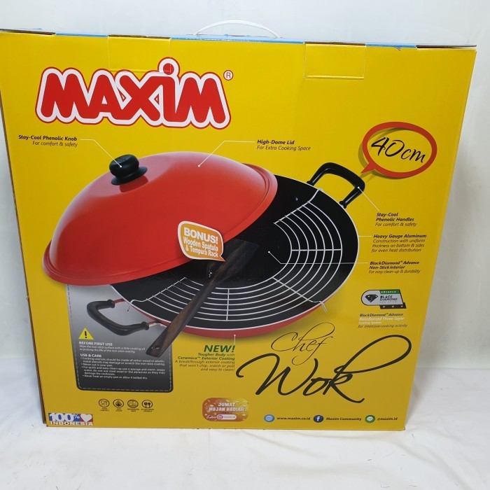 Maxim Chef Wok Penggorengan 40Cm Wajan Teflon Anti Lengket 40 Cm