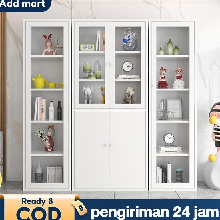Lemari Kaca Lemari Pajangan Rak Kuku Besi Rak Kaca Lemari Buku Pintu Kaca Kokoh Dan Hemat Tempat