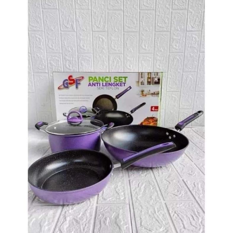 (PROMO) GSF  KITCHEN WARE-Wajan warna set isi 3-TEFLON SET 3 IN 1-WAJAN SET-PANCI SET 3 IN 1-ALAT MA