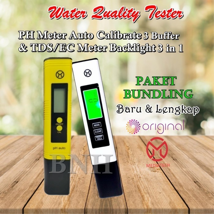 Paket Ph Meter Auto Calibrate & Tds Ec Meter Backlight 3 In 1