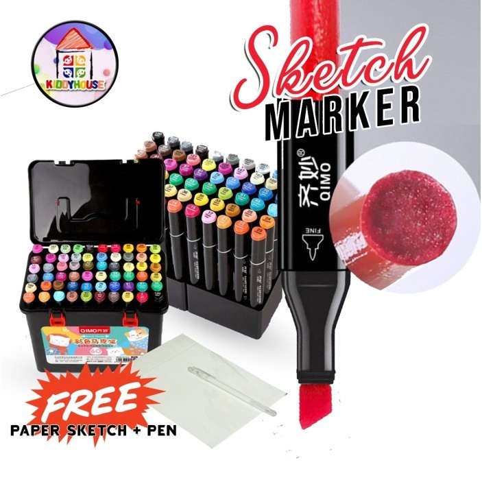 

Spidol Warna QIMO 60 Colour Marker Pen Set Double Headed Free Paper