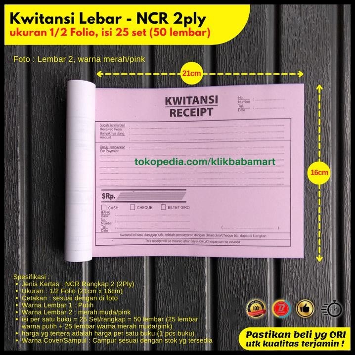 

TERMURAH KWITANSI KUITANSI RECEIPT LEBAR 1/2 FOLIO 2 RANGKAP 2 PLY PUTIH MERAH !!!!!!