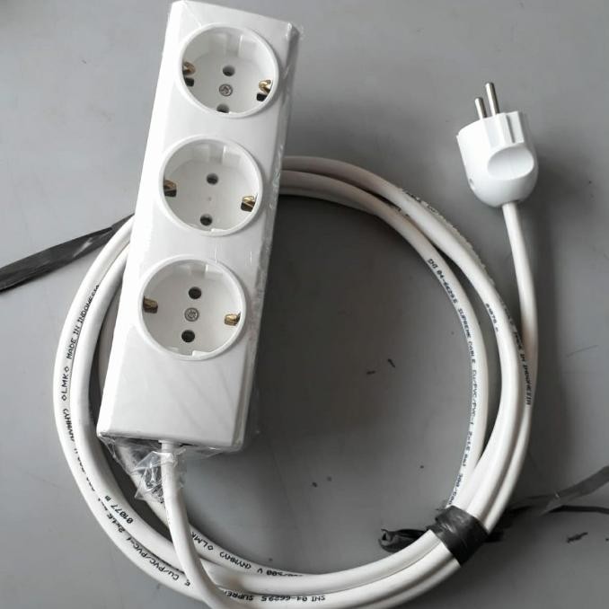 Stop Kontak Broco 3 Lubang Rakit + Kabel 3 Meter + Steker Broco