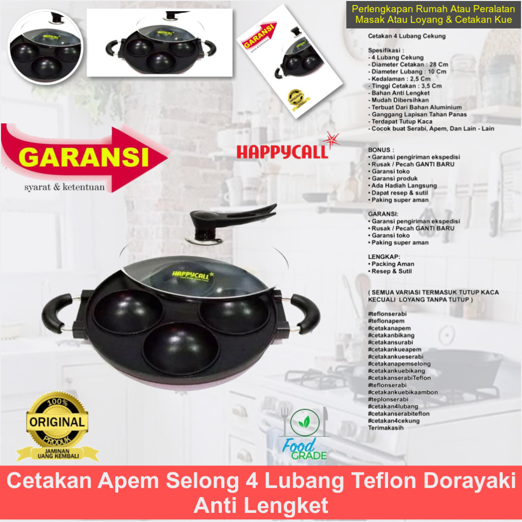 Cetakan Apem Selong 4 Lubang Teflon Dorayaki Anti Lengket