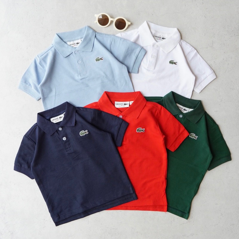 Kaos Anak Premium Lacoste Drop Shoulder Kids Basic Polo Shirt size 2-7y blue white green red navy