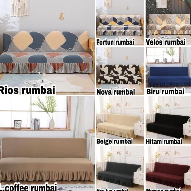 Sarung PELINDUNG sofa bed INFORMA elastis Cover RUMBAI sofa bed import