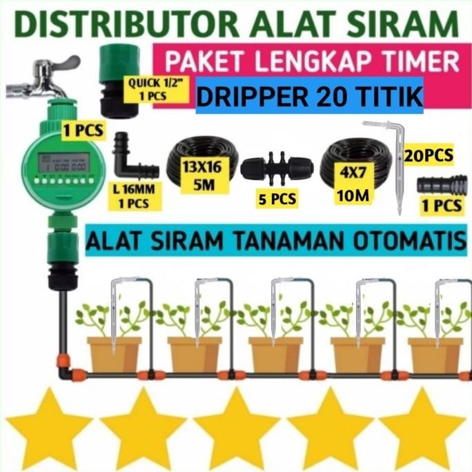 Paket Alat Siram Otomatis Stik Drip Tetes Water Timer Digital Irigasi