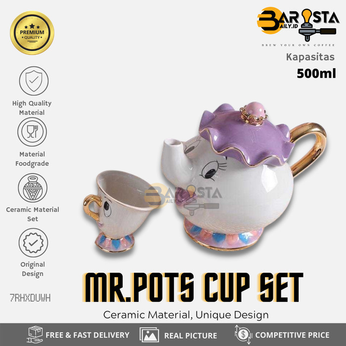 Set Teko Cangkir Keramik Teh Mrs Potts Beauty and The Beast Character