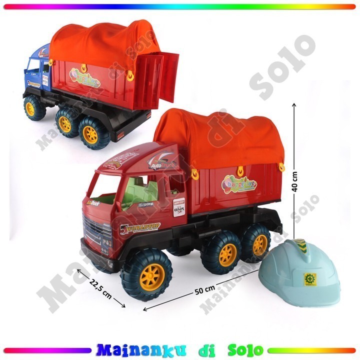 [Mainanku] Mainan Kendaraan Truk Box Terpal Roda Hitam Dan Helm Worldtop Mainan Anak