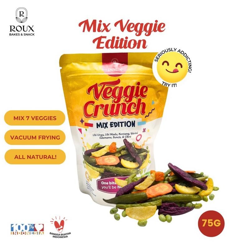 

fgk-45 ROUX VEGGIE CRUNCH MIX VEGGIE EDITION SAYUR KERIPIK SNACK OKRA BUNCIS WORTEL EDAMAME KENTANG UBI MADU UNGU ENAK RENYAH SEHAT HEALTHY Berkualitas