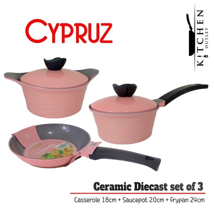 Fhare Cypruz Panci Set Ceramic Diecast Anti Lengket Isi 3Pcs