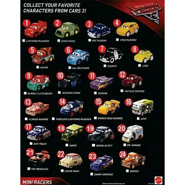 Fhare Cars 3 Mattel Diecast Mini Racers Set 01-24