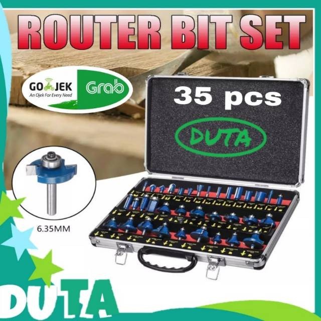 Originial Mata Profil Router Bit Set 35 Pcs + Box Alumunium 35 Pcs 6.35 , 8Mm ,12Mm Shank Asli