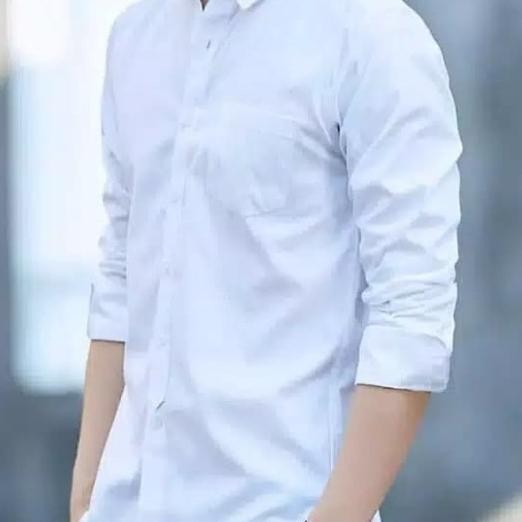 Baju Kemeja Lengan Panjang Pria Putih Polos Slimfit