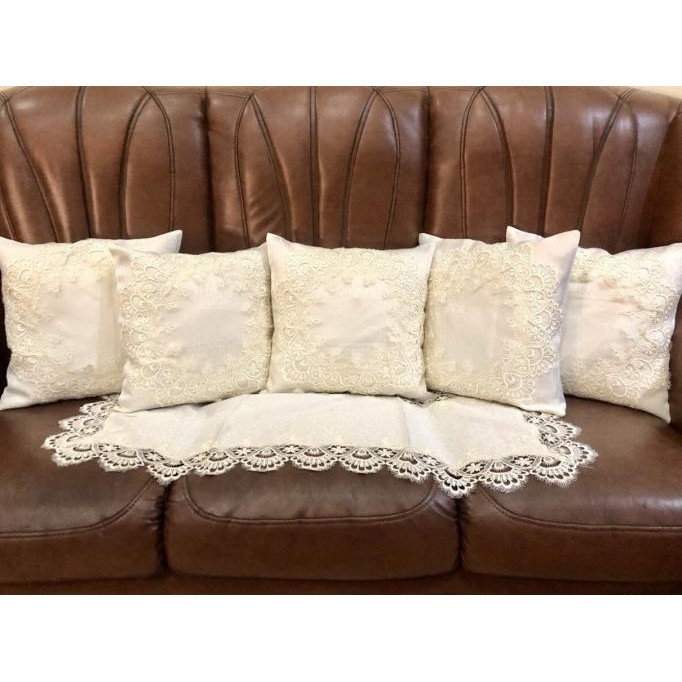 Sarung bantal sofa/kursi renda lace 40x40 + taplak