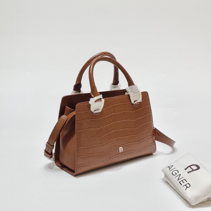 TAS WANITA AIGNER FELINA CROCO SATCHEL COGNAC ORIGINAL