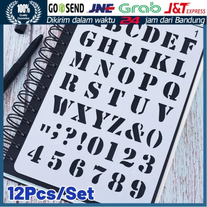 

^^^^^] 12Pcs Penggaris Cetakan Huruf Angka Sablon Stensil Huruf Alfabet
