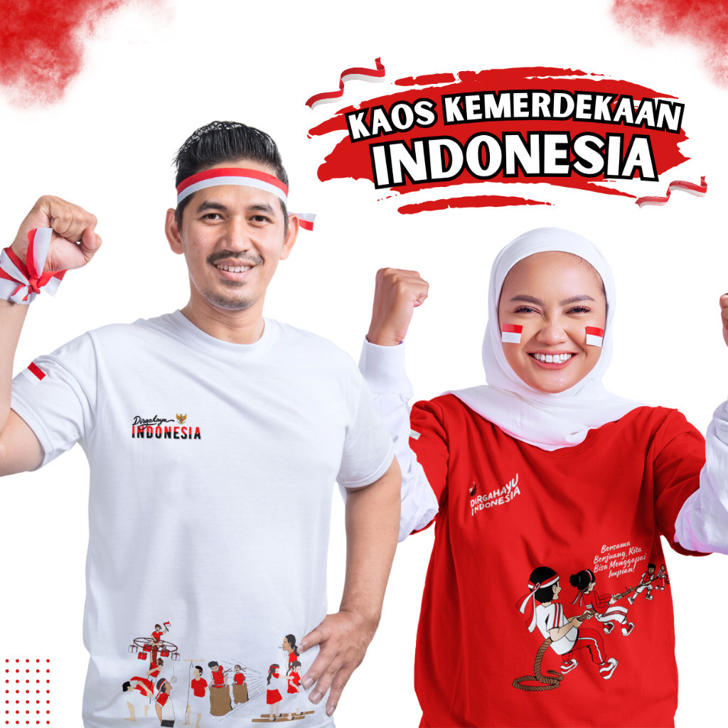 ENZO Baju Kaos Agustusan Kemerdekaan Indonesia 17 Agustus Keluarga Anak & Dewasa Kaos Couple Family
