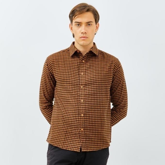 terbaru PAULMAY Kemeja Flanel Pria Lengan Panjang Coklat 6706