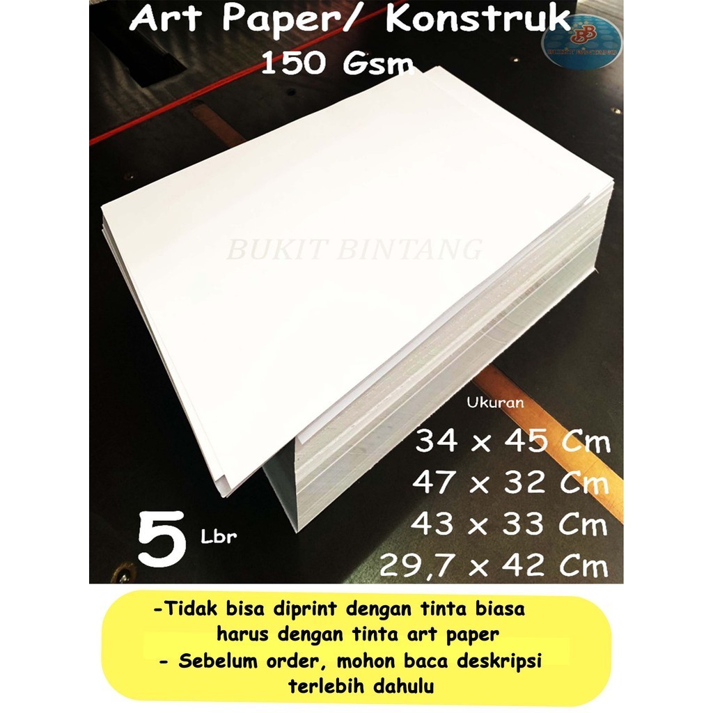 

Art Paper / Konstruk 150 Gsm Ukuran 34 x 45 Cm , 47 x 32 Cm, 43 x 33 Cm , 29,7 x 42Cm, isi 5 lembar