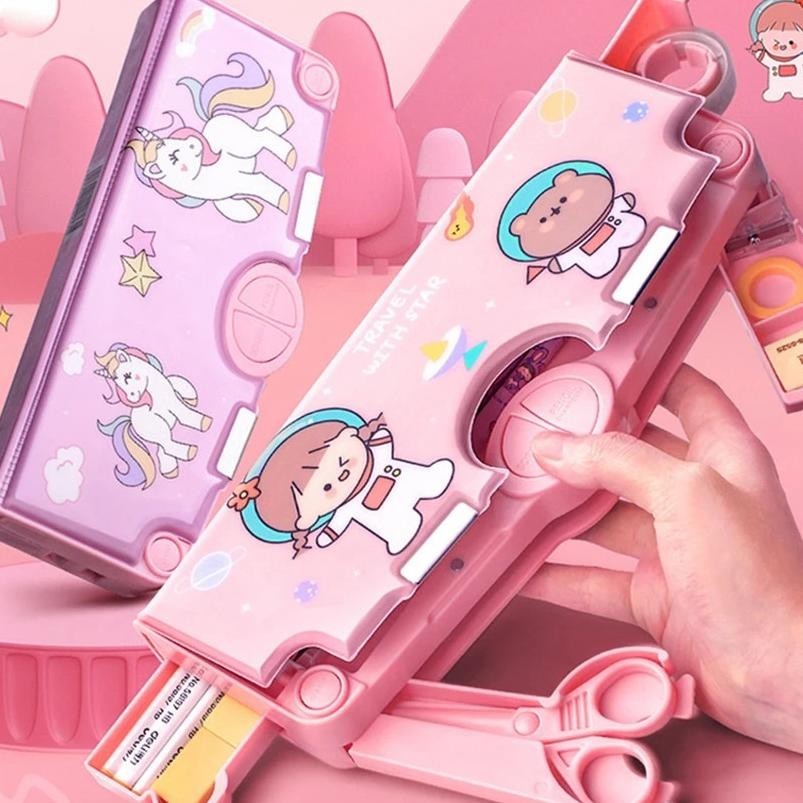 

Uj-53 Kotak Pensil Plastik Besar Pelajar Kartun Kawaii Kotak Pensil Multifungsi Hadiah Anak-Anak Kotak Pena Kotak Alat Tulis Perlengkapan Sekolah Mumer