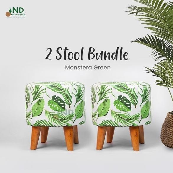 2 pcs Kursi Stool Bulat / Sofa Stool Kaki Kayu Jati Belanda / Puff Bes ,