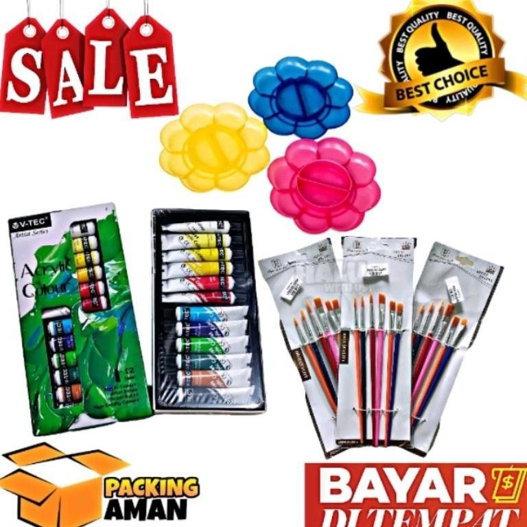 

Spesial (Bisa Cod) Promo 1 Set 3 In 1 Cat Akrilik Cat Acrylic Palet Kuas Set Melukis Lengkap / Kuas Cat Palet Murah