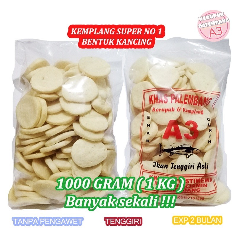 

KEMPLANG IKAN TENGGIRI SUPER BENTUK KANCING ASLI PALEMBANG 1 KG ASLI PALEMBANG