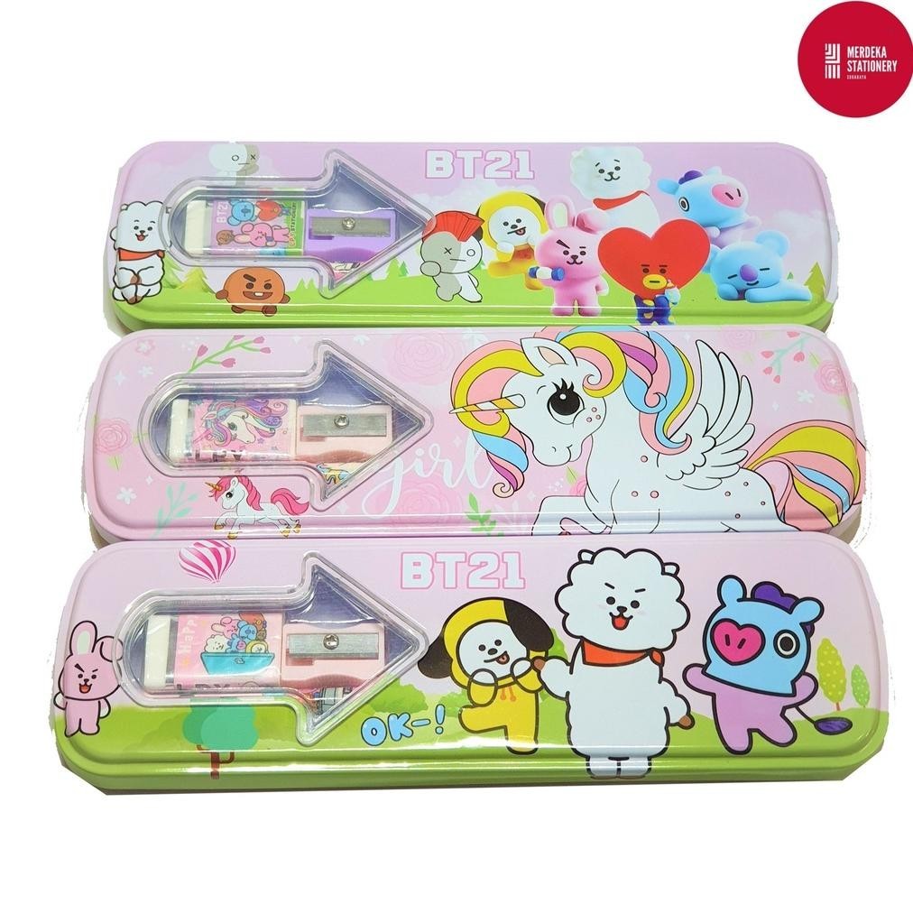 

hjg-7 Pencil Case/Tempat/Tepak Pensil/Alat Tulis Kaleng Set + Pensil + Rautan + Penghapus Fancy 20565 20,5x6x2cm Termurah