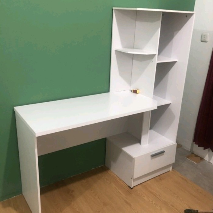 meja tulis kantor rak buku meja belajar putih minimalis meja laptop