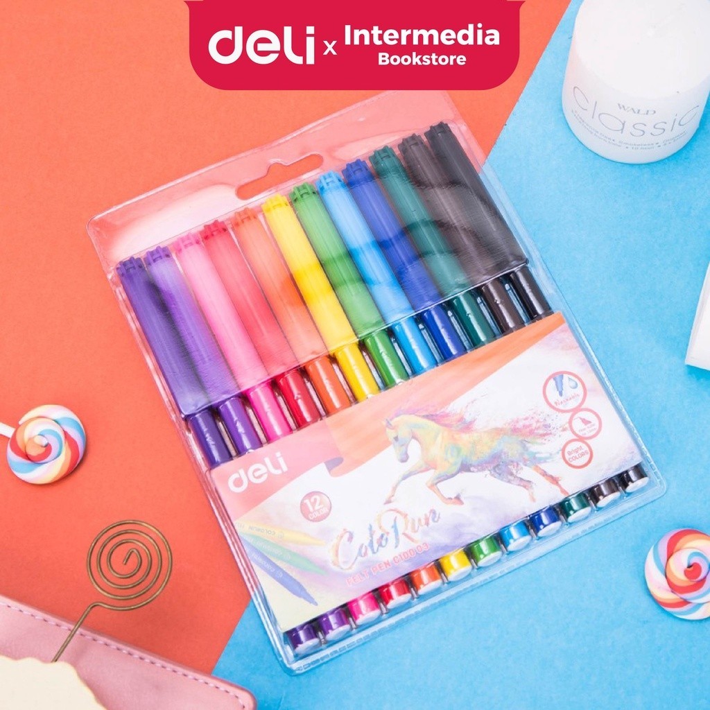 

Deli Spidol Warna EC10003 - Felt Pen dapat dicuci 1.0mm 12 Warna