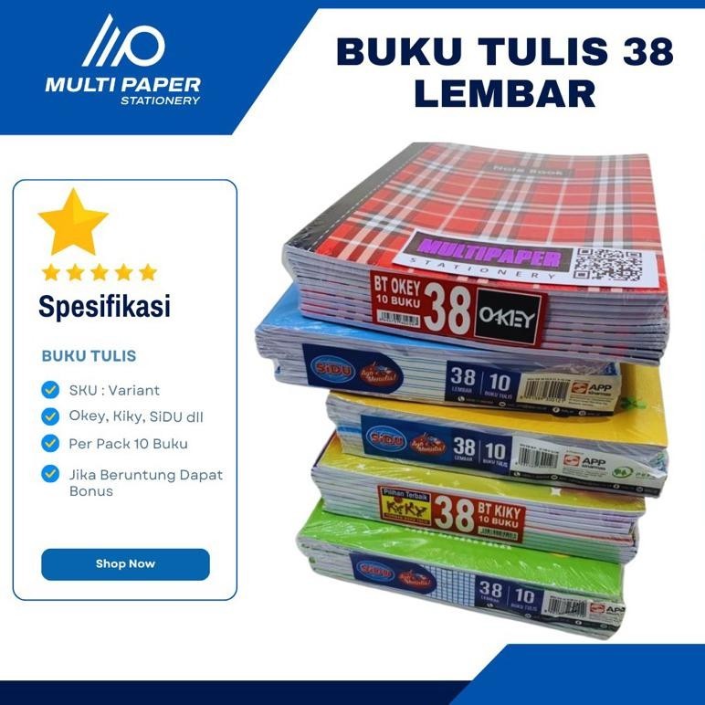 

TT60 Buku Tulis Isi 38 Berbagai Merk ( Buku Tulis, Halus Kasar dan Matematika/kotak-kotak ) Ukuran Quarto Terlaris