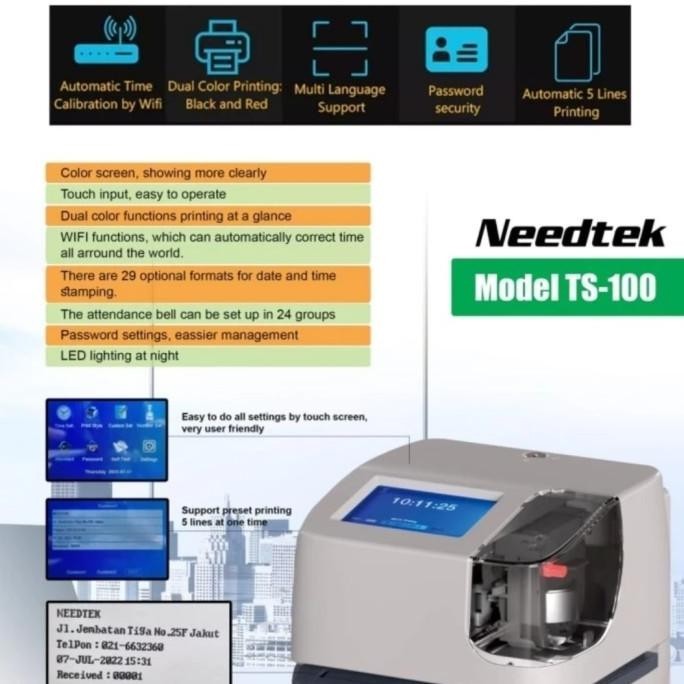 

NEEDTEK TS-100 - TIME STAMP / ABSENSI CHECK CLOCK KARTU 5 LINE CETAK