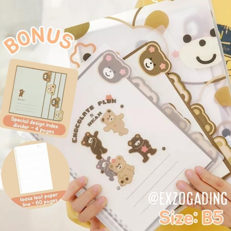 

BisaCod Buku Binder A5 B5 Note File Holder Motif Beruang 60 Lembar Loose Leaf Kertas Bergaris. 1 Pcs Original