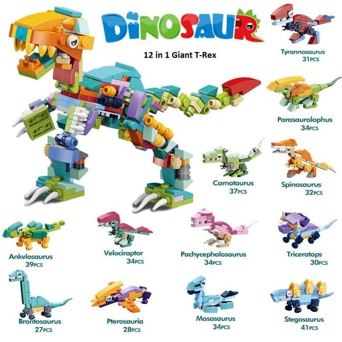 VIRAL [LOGU] Mainan brick kecil, brick block kombinasi 12 in 1 dinosaurus, animal Ox04