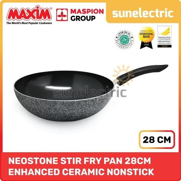 stok Maxim Neostone Stir Fry Panci / Wajan Penggorengan Keramik Teflon Anti Lengket 28cm - Abu-abu T