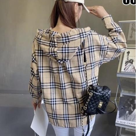 KEMEJA HOODIE KEMEJA FLANEL BAJU ATASAN WANITA MOTIF KOTAK P67M