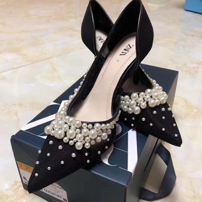 SEPATU HAK ZARA PEARL BEADS ORI / SEPATU HIGH HEELS WANITA ZARA