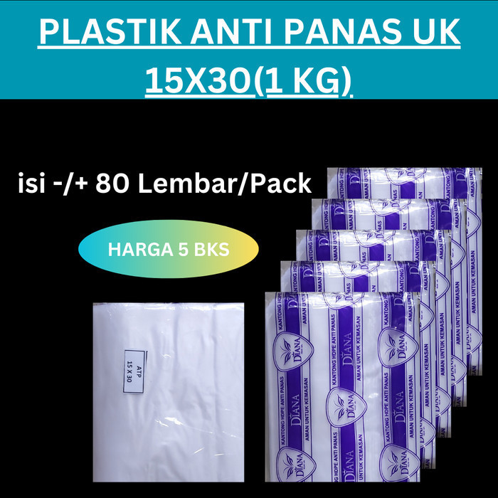 

JUAL Plastik Anti panas/Tahan Panas uk 15x30 (1 kg) isi 5 bks