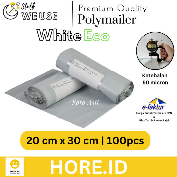 

PROMO Polymailer Putih Eco S.W.U [ 20x30 ] cm dengan prekat isi 100pcs